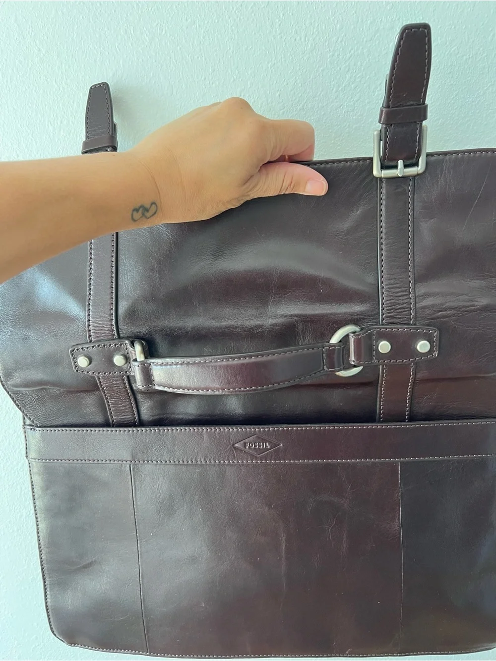 FOSSIL | Burgundy Leather Briefcase with Shoulder Strap | OS